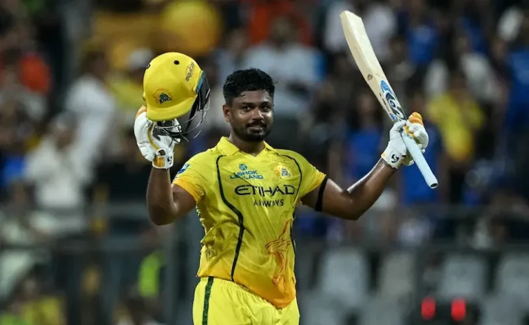 Sanju Samson IPL 2026 century for CSK celebration