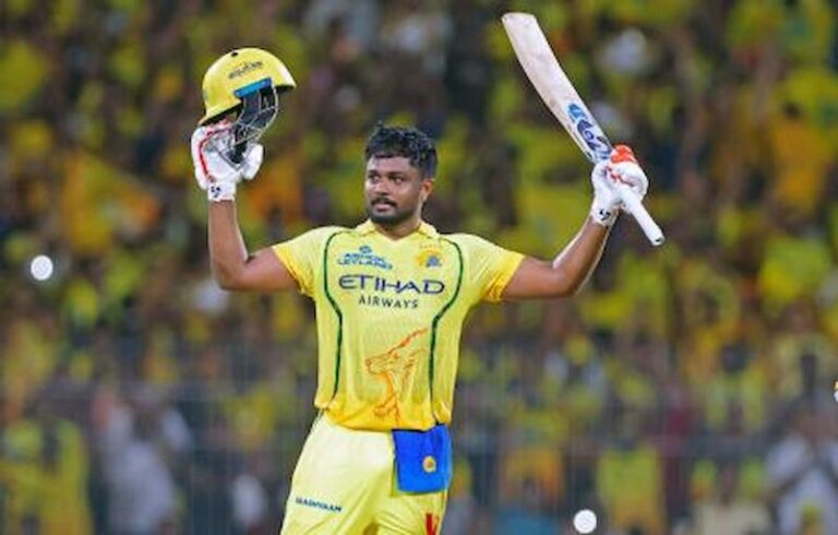 Sanju Samson CSK century IPL 2026 celebration after scoring hundred for Chennai Super Kings