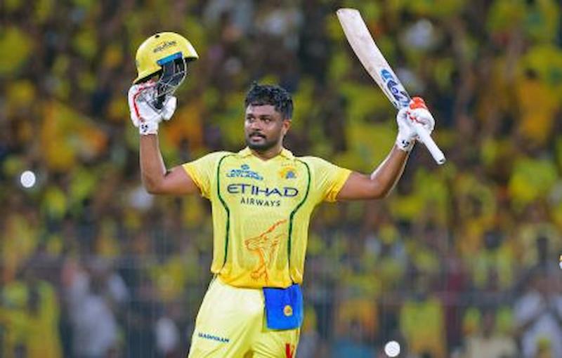 Sanju Samson CSK century IPL 2026 celebration after scoring hundred for Chennai Super Kings